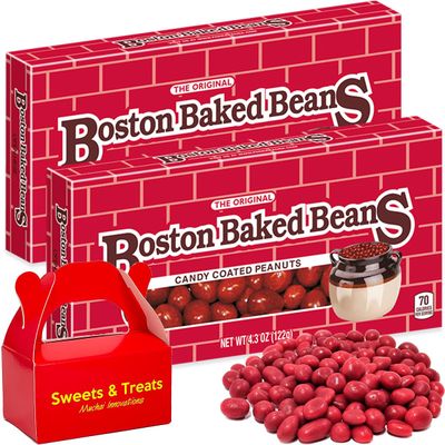 Boston Baked Bean Candy | Crunchy Sweet &amp; Salty Candy Coated Peanuts | For Every Occasion Movie Night Birthday Holiday Gift | Plus MUCHAI Treat Box (2 Theater Box, Original Classic Candy)