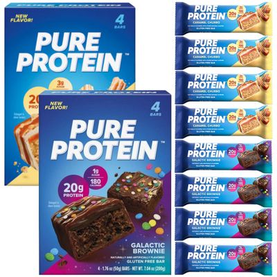 Pure Protein Bars, Galactic Brownie and Caramel Churro, 20g High Protein, Nutritious Snacks to Support Energy (8 Count Total)