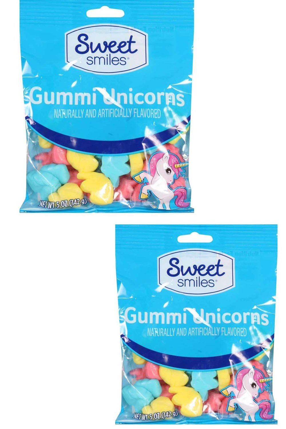 Sweet Smiles Gummi Unicorns Chewy Colorful Gummies Candy Sweet Treats Bundle of 2 packages 5 oz each