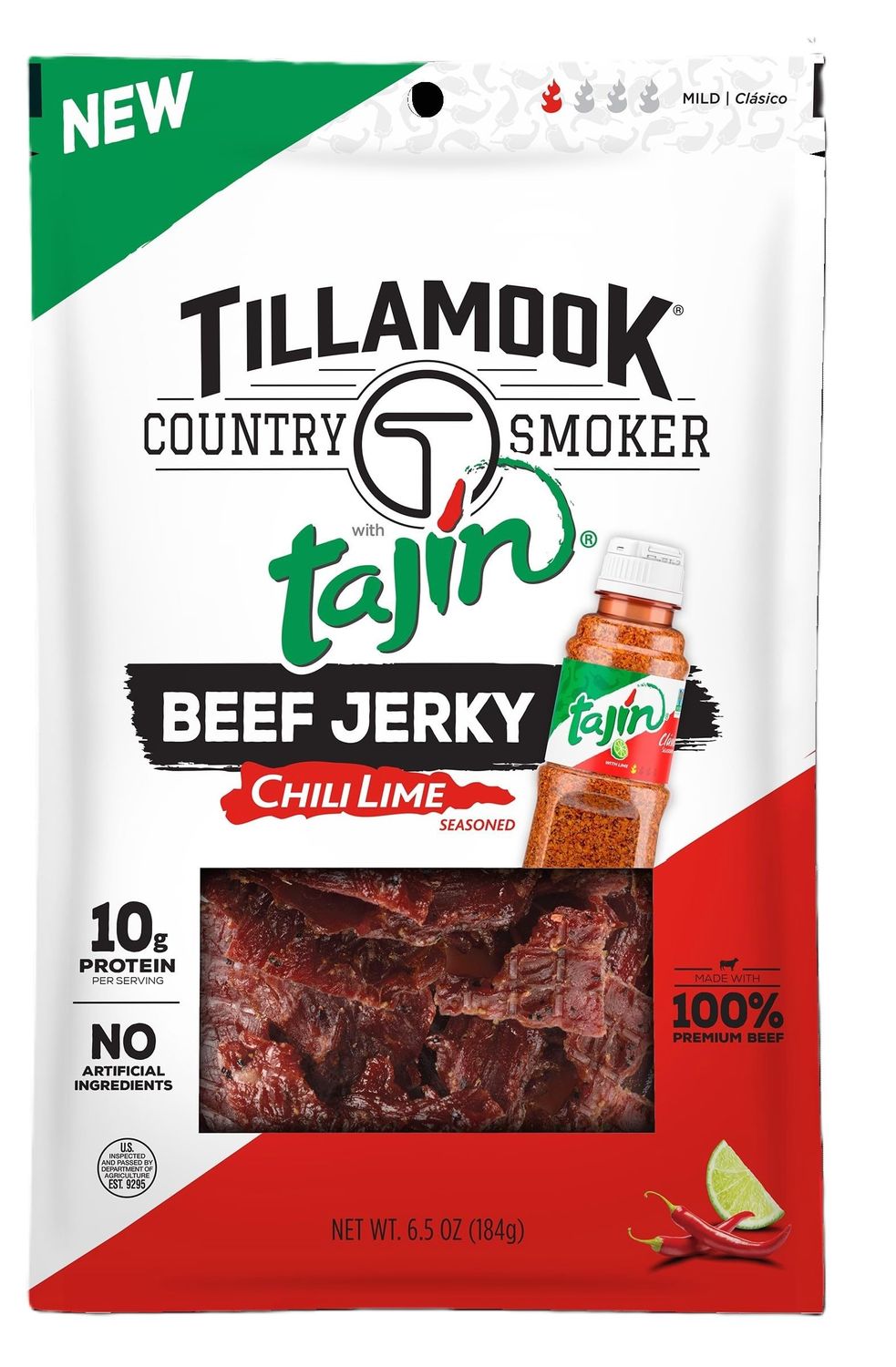 Tillamook Country Smoker Tajn Flavored Chili Lime Beef Jerky,High Protein, Ready to Eat Snacks, Savory and Tangy Flavor, On-the-Go Snack, 6.5 Ounce