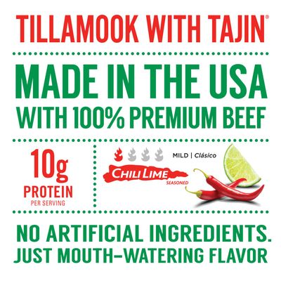 Tillamook Country Smoker Tajn Flavored Chili Lime Beef Jerky,High Protein, Ready to Eat Snacks, Savory and Tangy Flavor, On-the-Go Snack, 6.5 Ounce