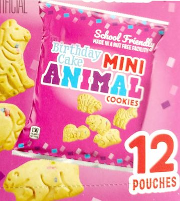Bentons Birthday Cake Mini Animal Cracker Cookies, On the Go, 12 individual Pouches, 1 oz Each, (1 Pack) School Friendly, Nut Free, Kids Snack
