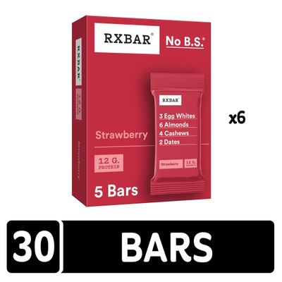 RXBAR Protein Bars, 12g Protein, Gluten Free Snacks, Strawberry (6 Boxes, 30 Bars)