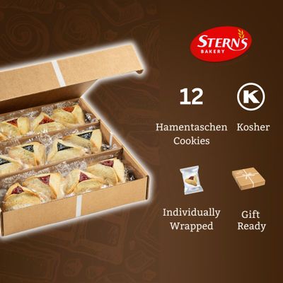 Shortbread Cookies | Hamentaschen Cookies Individually Wrapped 12 Count Apricot, Prune, Raspberry | Purim Gift Basket | Mishloach Manot for Mom, Dad & Friends | Kosher & Nut Free-Sterns Bakery