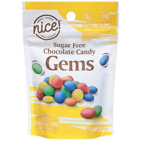 Nice Sugar Free Chocolate Candy Gems, 3.5oz Bag, Gluten Free Low Carb Sugar Keto Snack Snacking Gift Food Dessert Treat