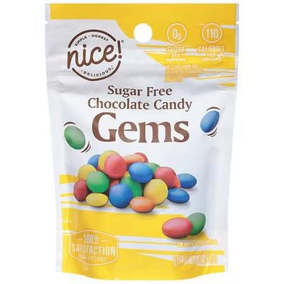 Nice Sugar Free Chocolate Candy Gems, 3.5oz Bag, Gluten Free Low Carb Sugar Keto Snack Snacking Gift Food Dessert Treat