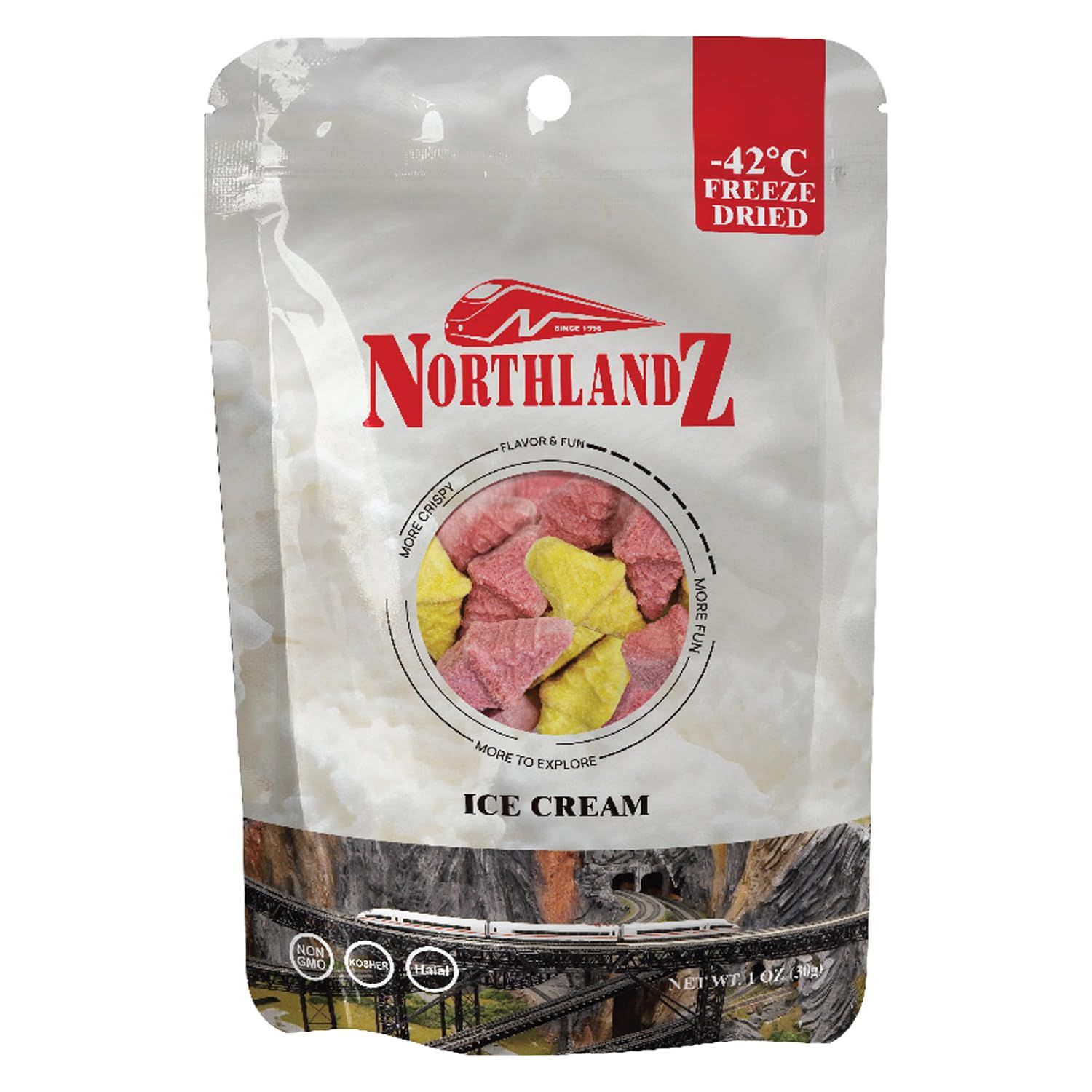 NORTHLANDZ Freeze Dried ICE CREAM | Creamy &amp; Crunchy Treat | Mango, Strawberry, and Vanilla Flavors 1oz (30g) | Made with Coconut &amp; Rice Milk | Unique Snack