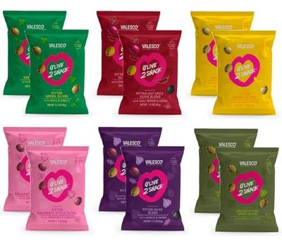 Valesco, O&#39;Live 2 Snack Pitted Olives Variety Pack, 6 Flavors, 1 oz (12 Pouches)