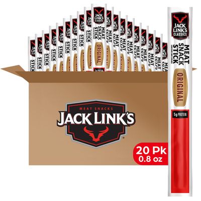Jack Link&#39;s Beef Sticks, Original - Protein Snack, Meat Stick with 5g of Protein, Made with 100% Beef - 0.8 oz. (Pack of 20)