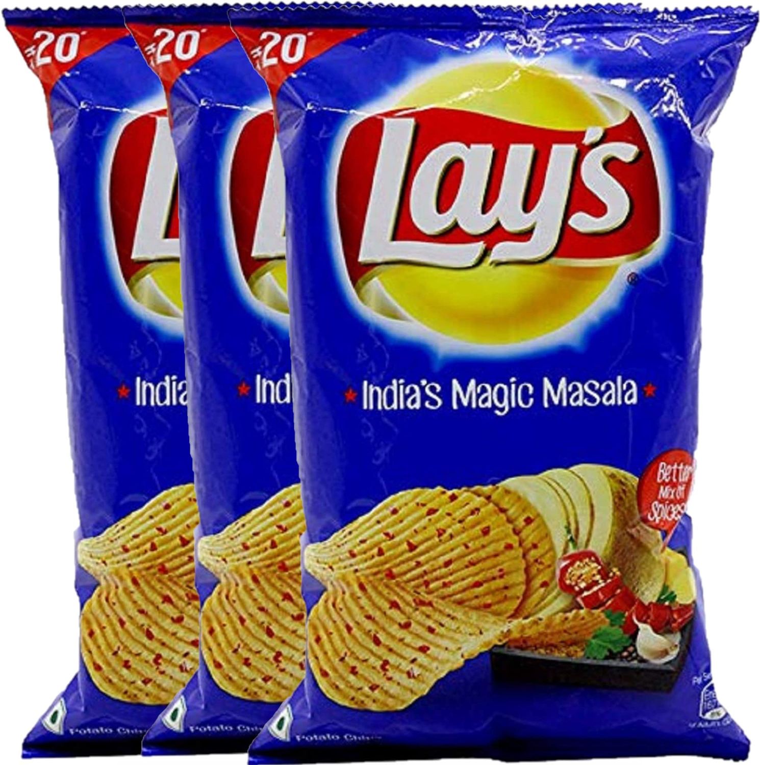 Lay&#39;s Potato Chips, India&#39;s Magic Masala Flavour, Crunchy Chips &amp; Snacks 3 PACK