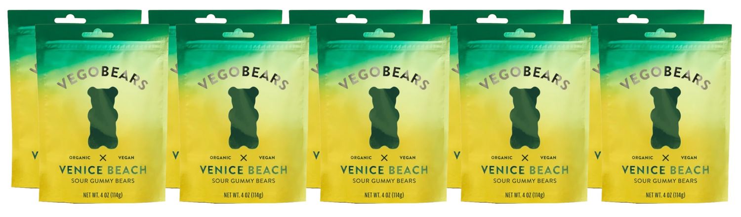 Candy People VegoBears Vegan Gummy Bears Organic Gummy Bears, Non-GMO 4 Ounce (10 Pack) (Venice Beach)