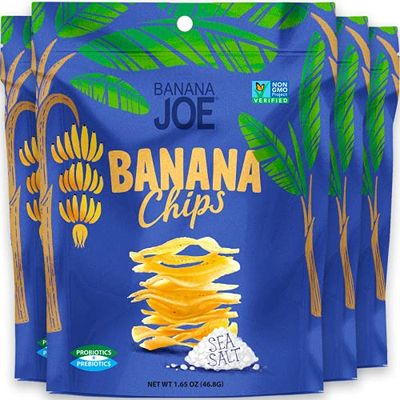 Banana Chips Sea Salt Mediterranean Diet Healthy Snack, unsweetened dried fruit, plant based vegan, probiotic gut health, immune boost by Banana Joe 4 Packs