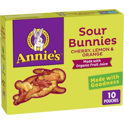 Annie&#39;s Sour Bunnies Fruit Flavored Snacks, Cherry, Lemon &amp; Orange Flavors, Made With Organic Fruit Juice, 7 oz