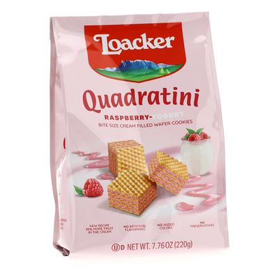 Loacker Quadratini Premium Raspberry-Yogurt Wafer Cookies, 220g7.76oz