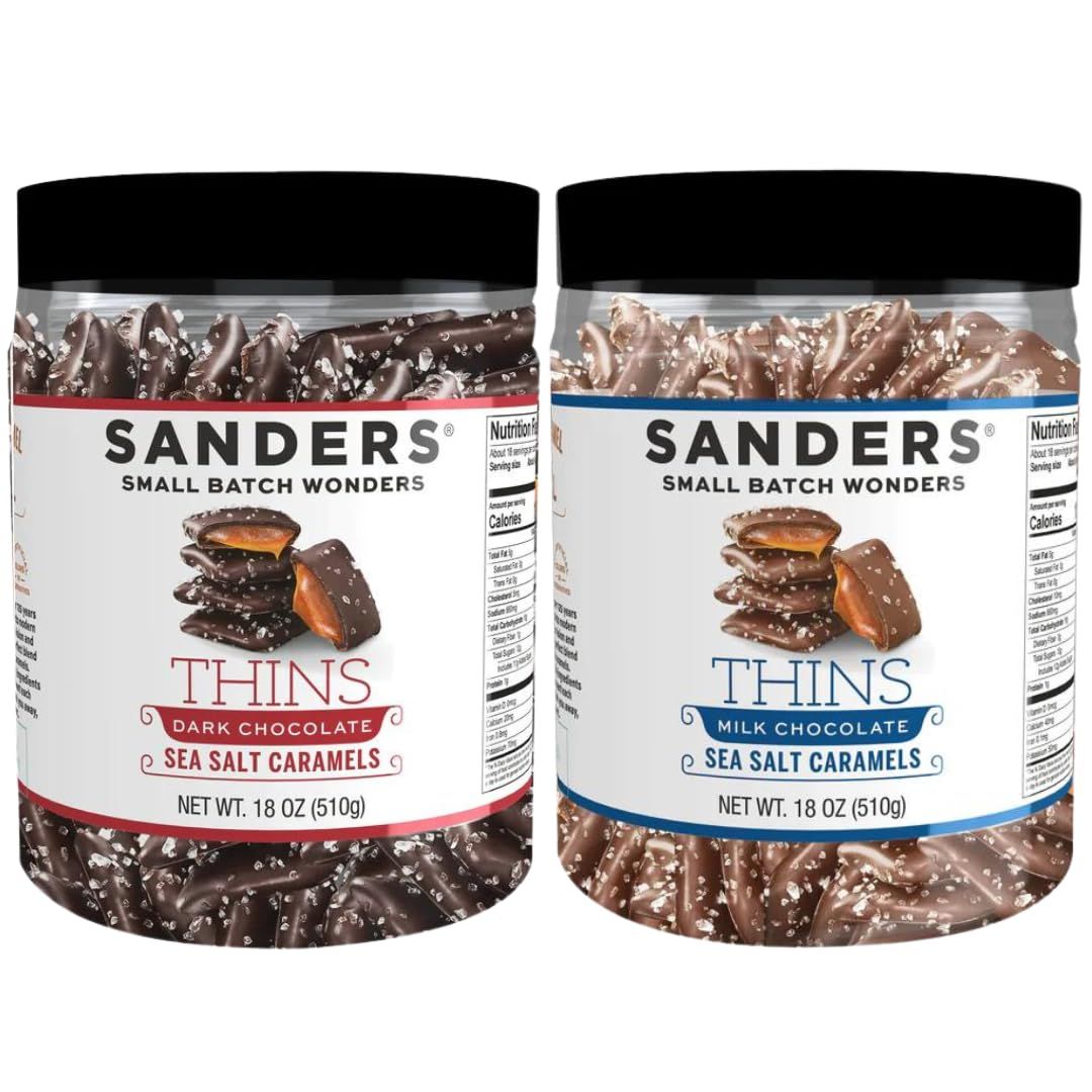Thins, Sea Salt Caramels, Milk Chocolate &amp; Dark Chocolate Variety, 18 Oz Tubs (Pack of 2)