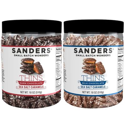 Thins, Sea Salt Caramels, Milk Chocolate &amp; Dark Chocolate Variety, 18 Oz Tubs (Pack of 2)