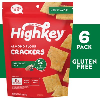 HighKey Almond Flour Everything Crackers, Gluten Free and Grain Free, Low Carb High Protein Keto Snack, Zero Sugar, 2 oz Bags (Pack of 6)