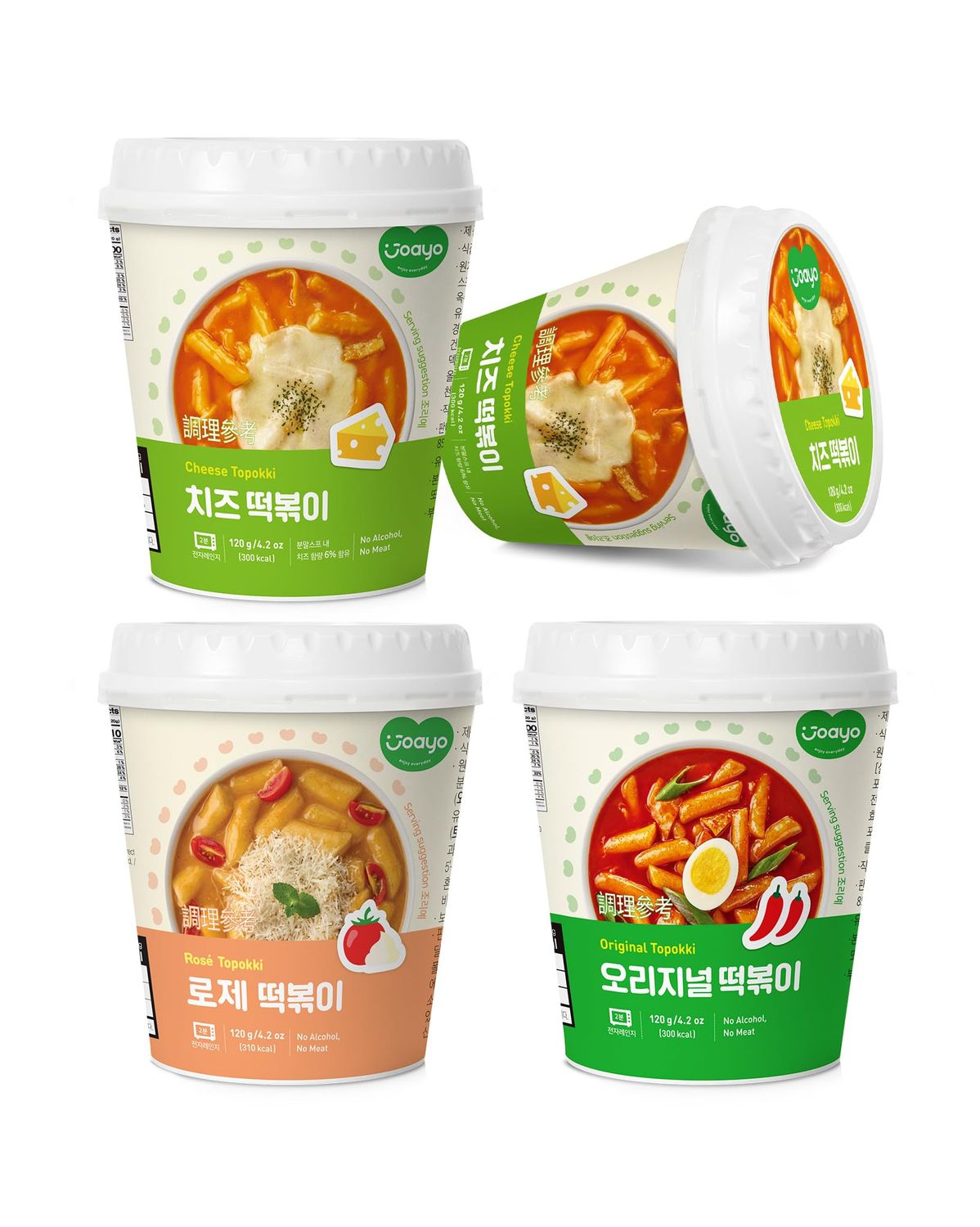 JOAYO 4 PACK Tteokbokki Rice Cakes 3 Different Kinds of Flavored Sauce_Original 1Cheese 2Rose 1 4-PACK Spicy Sweet Rich Creamy Korean Street Food Easy K-Food Instant Microwavable Snack