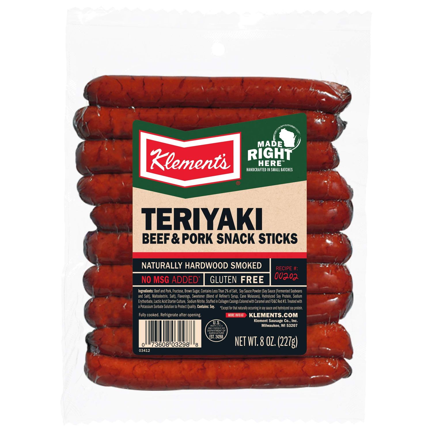 Klement&#39;s Snack Sticks, Teriyaki, 8 Ounce