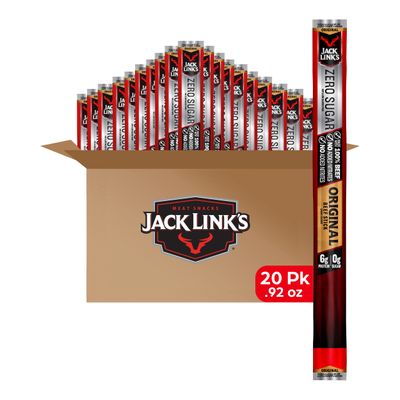 Jack Link&#39;s Beef Sticks, Zero Sugar, 0.92 Ounce (20 Count) - Protein Snack, Meat Stick with 6g of Protein, Made with Premium Beef, No Added MSG
