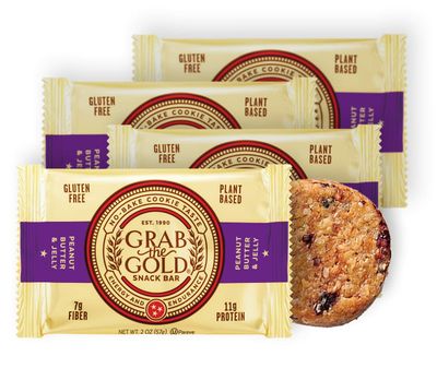 Vegan Snack Bars by Grab The Gold - Organic, Gluten Free, Vegan, Kosher, Dairy Free - 2.0 Oz - Peanut Butter &amp; Jelly (4 Count)