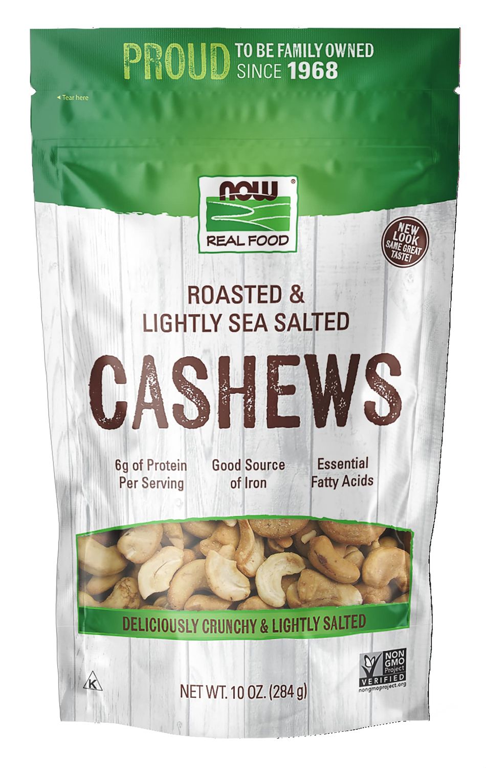 NOW Foods, Cashews, Roasted and Salted, Rich Buttery Flavor, Source of Protein and Healthy Fatty Acids, Certified Non-GMO, 10-Ounce (Packaging May Vary)