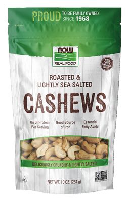 NOW Foods, Cashews, Roasted and Salted, Rich Buttery Flavor, Source of Protein and Healthy Fatty Acids, Certified Non-GMO, 10-Ounce (Packaging May Vary)