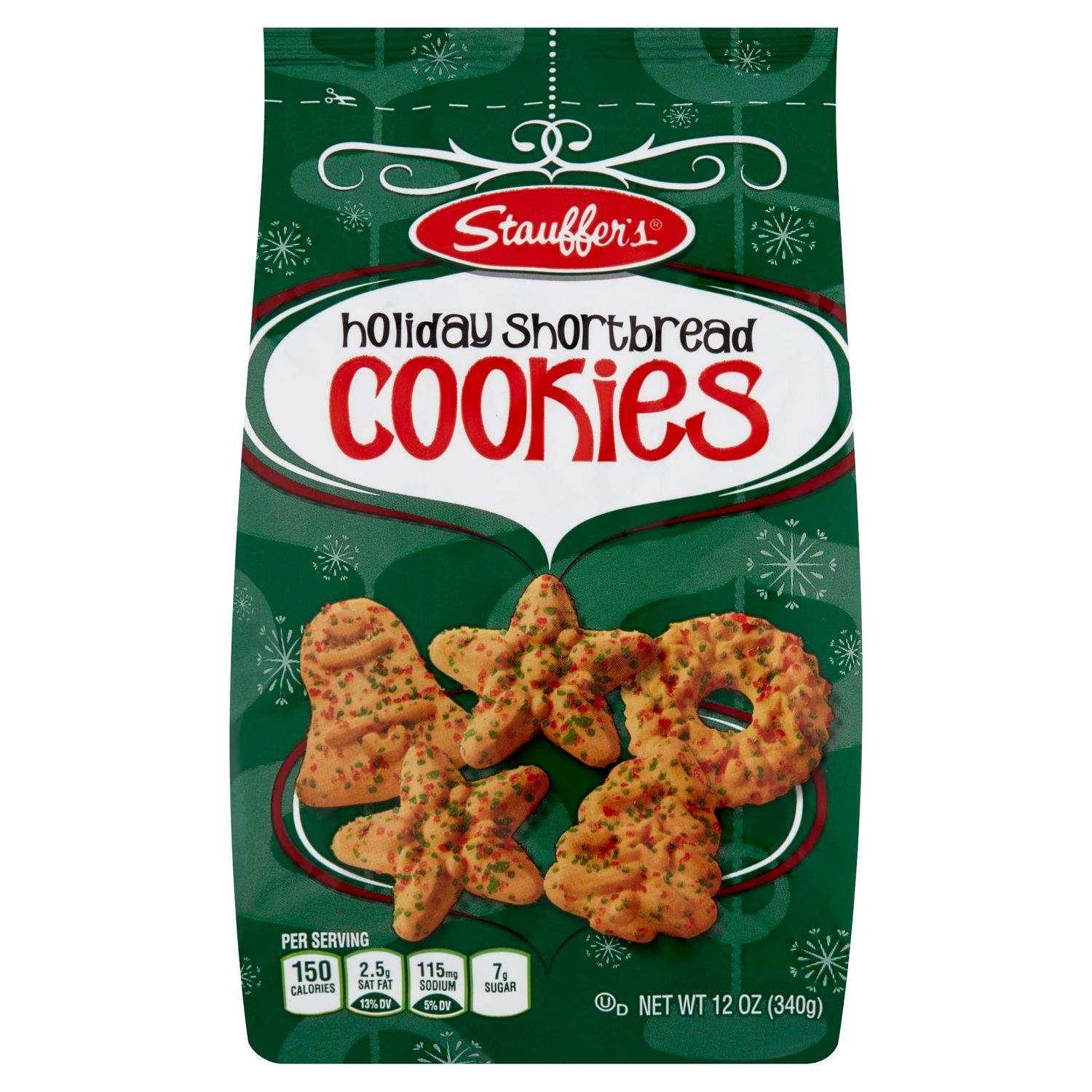 STAUFFERS Holiday Shortbread Cookies - 12oz Bag - Traditional Christmas Cookie Shapes with No High Fructose Corn Syrup