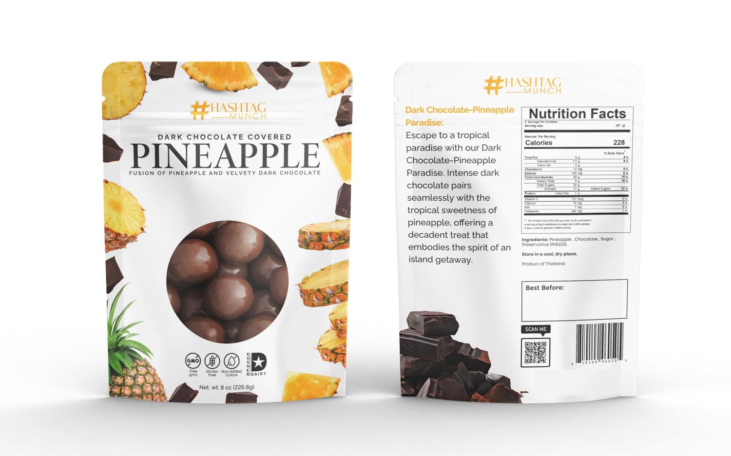 Premium Dark Chocolate Covered Ripe Juicy Wild Pineapple Balls Candy 8-Oz Bag Healthy Sweet Snack Made With Real Natural Fruit, Simple Ingredients No Added Colors, Gluten Free, Non- GMO &amp; Kosher