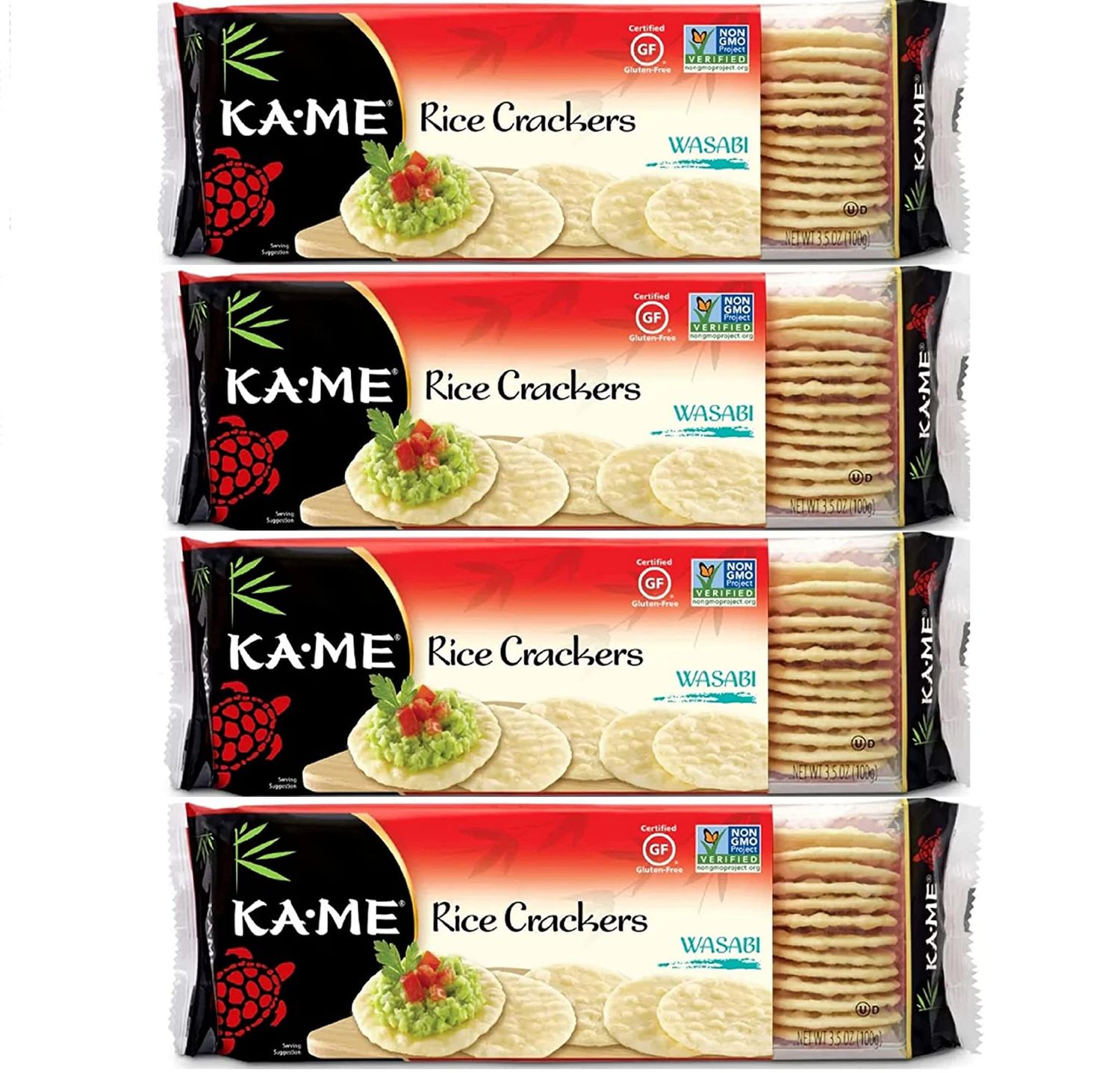 KA-ME Wasabi Rice Crackers 3.5 oz, Authentic Asian Ingredients, Certified Gluten-Free, No Artificial FlavorsColors, Non GMO - (4 Pack)