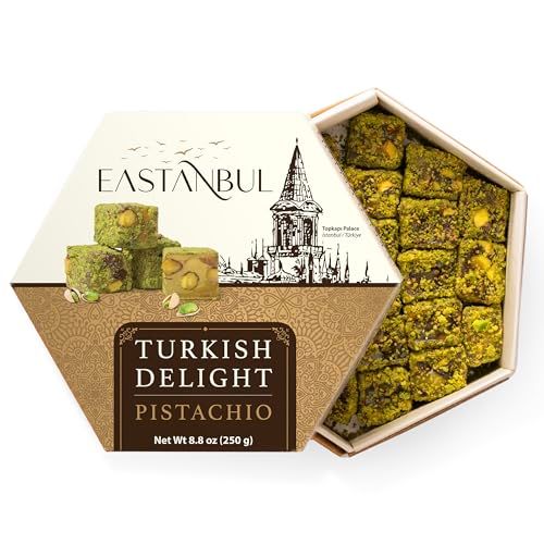 Eastanbul Turkish Delight Pistachio 8.8oz Gourmet &amp; Double Roasted Pistachios Filled, Turkish Delights Rich Pistachio Nuts Content, Lokum Turkish Delight, Turkish Delights Candy, Mother&#39;s Day Gift
