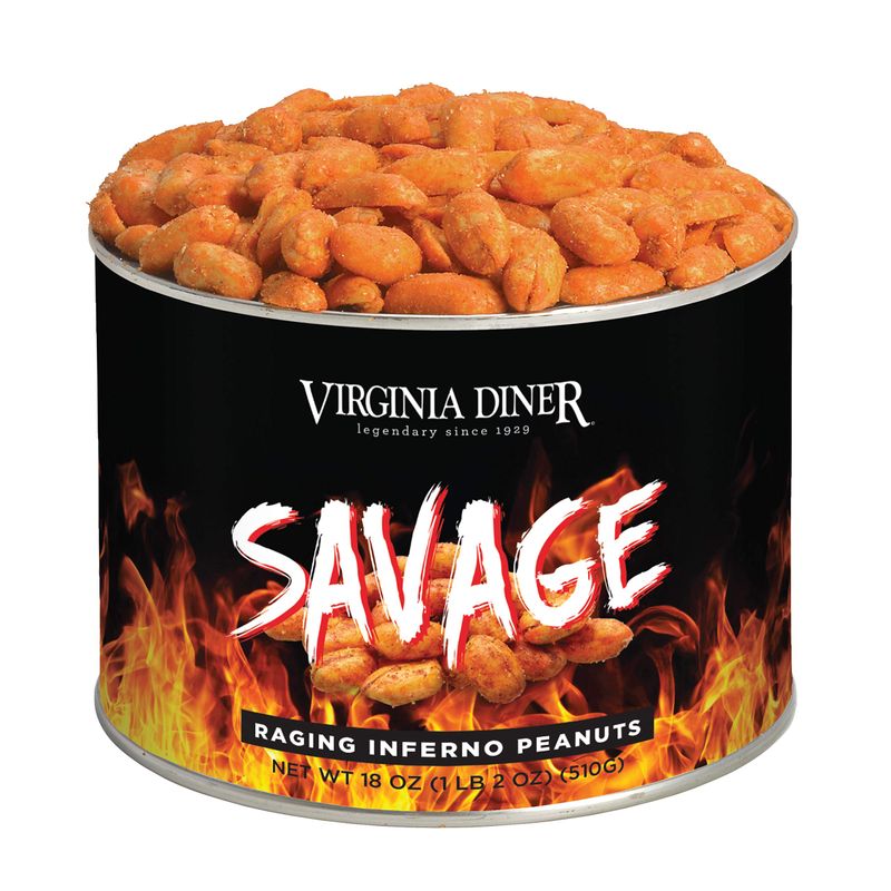 Virginia Diner - Gourmet Natural Savage Raging Inferno Spicy Virginia Peanuts, 18 Ounce Tin
