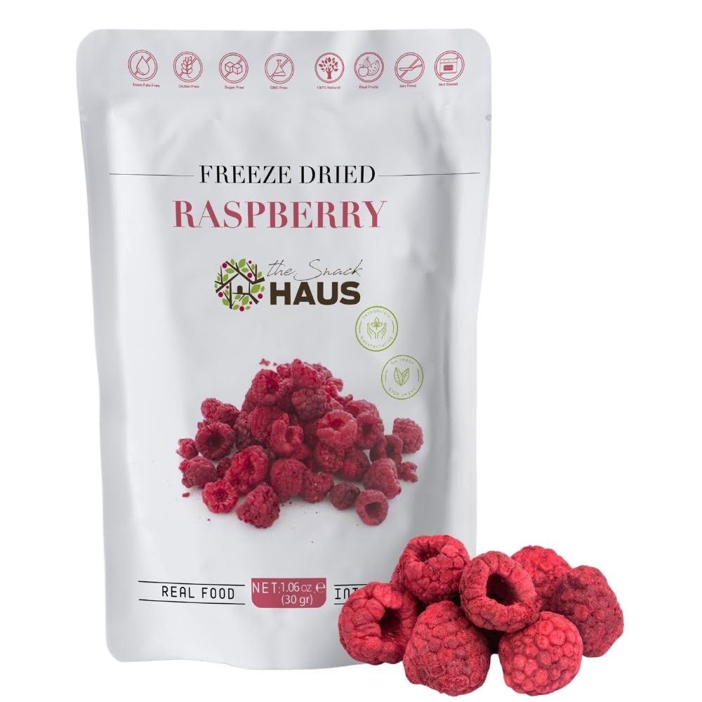 The Snack Haus Freeze-Dried Raspberries 1.06 Oz | All-Natural, No Preservatives | Nutrient-Rich, High Fiber Snack | Perfect for Yogurt, Granola, or On-The-Go (1.06 OzPack)