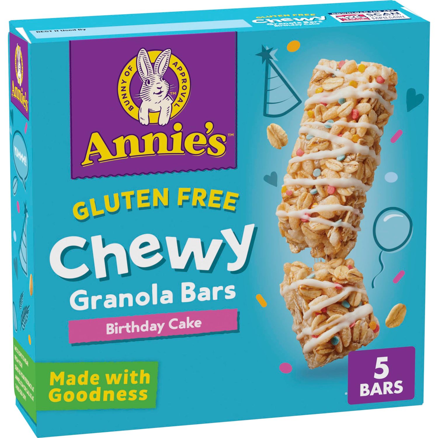 Annie&#39;s Gluten Free Chewy Granola Bars, Birthday Cake, 5 Bars, 4.9 oz