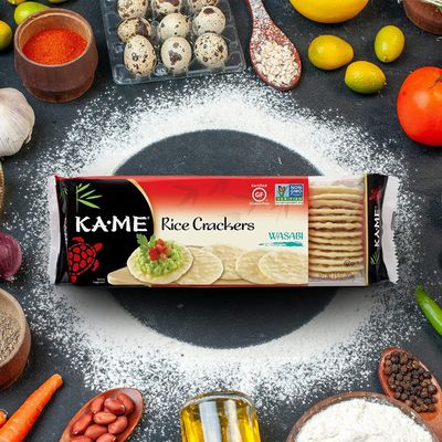 KA-ME Wasabi Rice Crackers 3.5 oz, Authentic Asian Ingredients, Certified Gluten-Free, No Artificial FlavorsColors, Non GMO - (4 Pack)