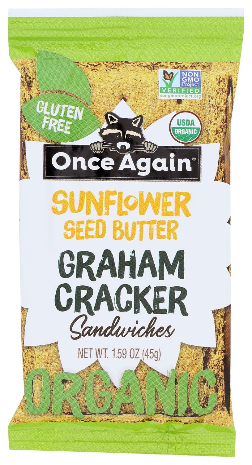 Once Again Sunflower Seed Butter Graham Cracker Sandwiches, Plant Based, Kosher, USDA Certified Organic, Gluten Free &amp; Non-GMO, 1.59 Ounce (Pack of 8)