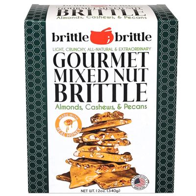 brittle-brittle Mixed Nut Brittle Candy, Handmade Gourmet Treat with Honey, Almonds, Cashews, Pecans, Gluten Free, Perfect Snack or Gift, 12 oz