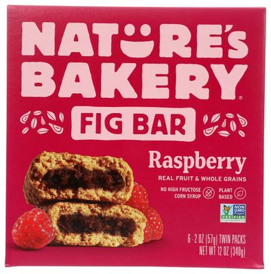 Nature&#39;s Bakery Whole Wheat Fig Bars, Raspberry, Real Fruit, Vegan, Non-GMO, Snack Bar, 12 Oz (Pack of 6)