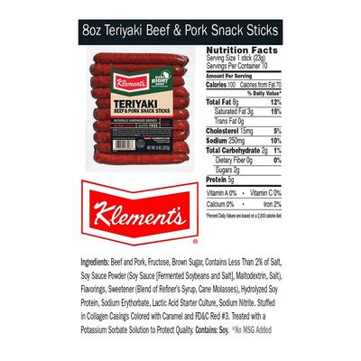 Klement's Snack Sticks, Teriyaki, 8 Ounce