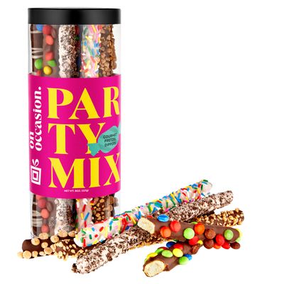 Party Mix Chocolate Covered Pretzel Rods Gift Box - Premium Variety Chocolate Dipped Pretzels Individually Wrapped by On Occasion