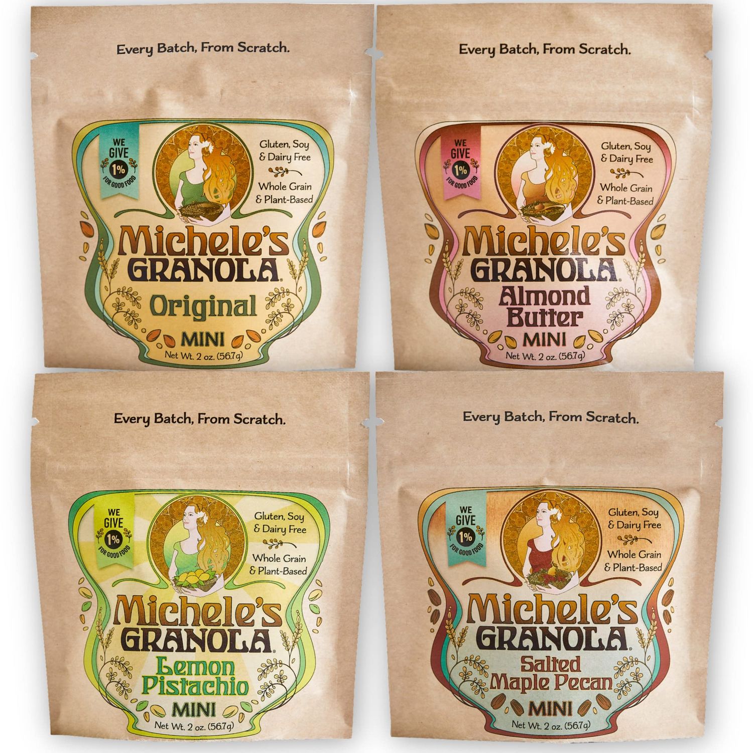 Michele&#39;s Granola Mini Snacks, Variety Granola Snack Packs, Gluten-Free &amp; Non GMO, 2 Oz Package, Pack of 4