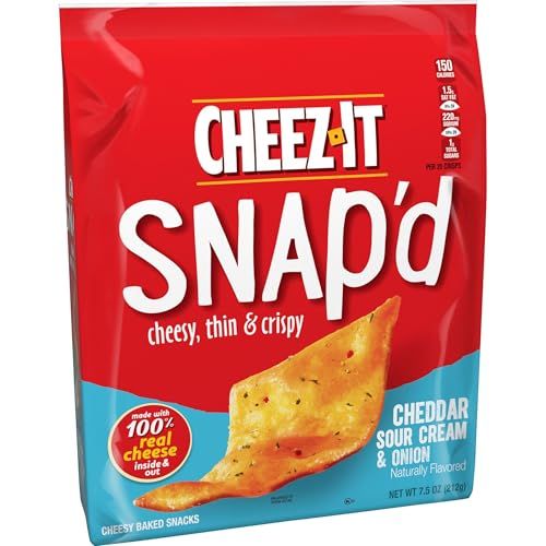 Cheez-It Snap'd Cheese Cracker Chips, Thin Crisps, Lunch Snacks, Cheddar Sour Cream and Onion, 45oz Case (6 Bags)