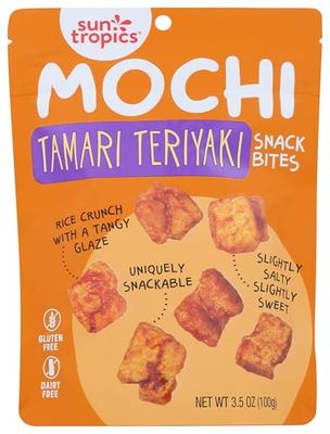 Sun Tropics Mochi Snack Bites, Tamari Teriyaki, 3.5 oz (1 Pack), Gluten Free, No MSG Added, Dairy Free, Crunchy Snack