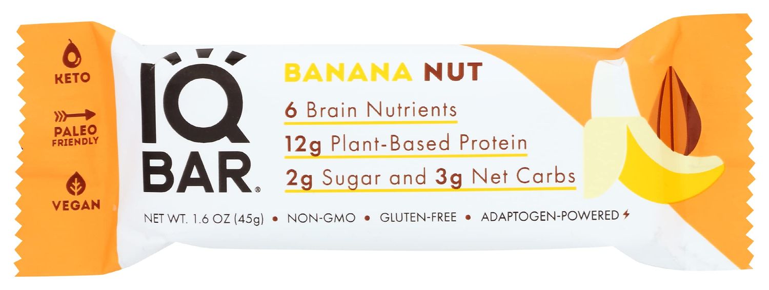 IQBAR Banana Nut Keto Bars, Vegan, Low Sugar, 1.6 Ounces (Pack Of 12)