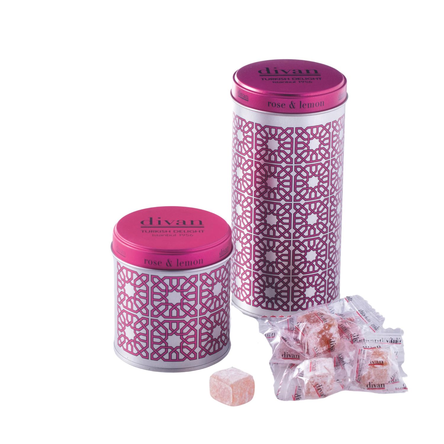 Divan Rose &amp; Lemon Turkish Delight Gift Tin 150g 20 Pieces Sweet Gourmet Snacks Gift Box Luxury Traditional Confectionery Candy Desert Lokum (Loukoumi)