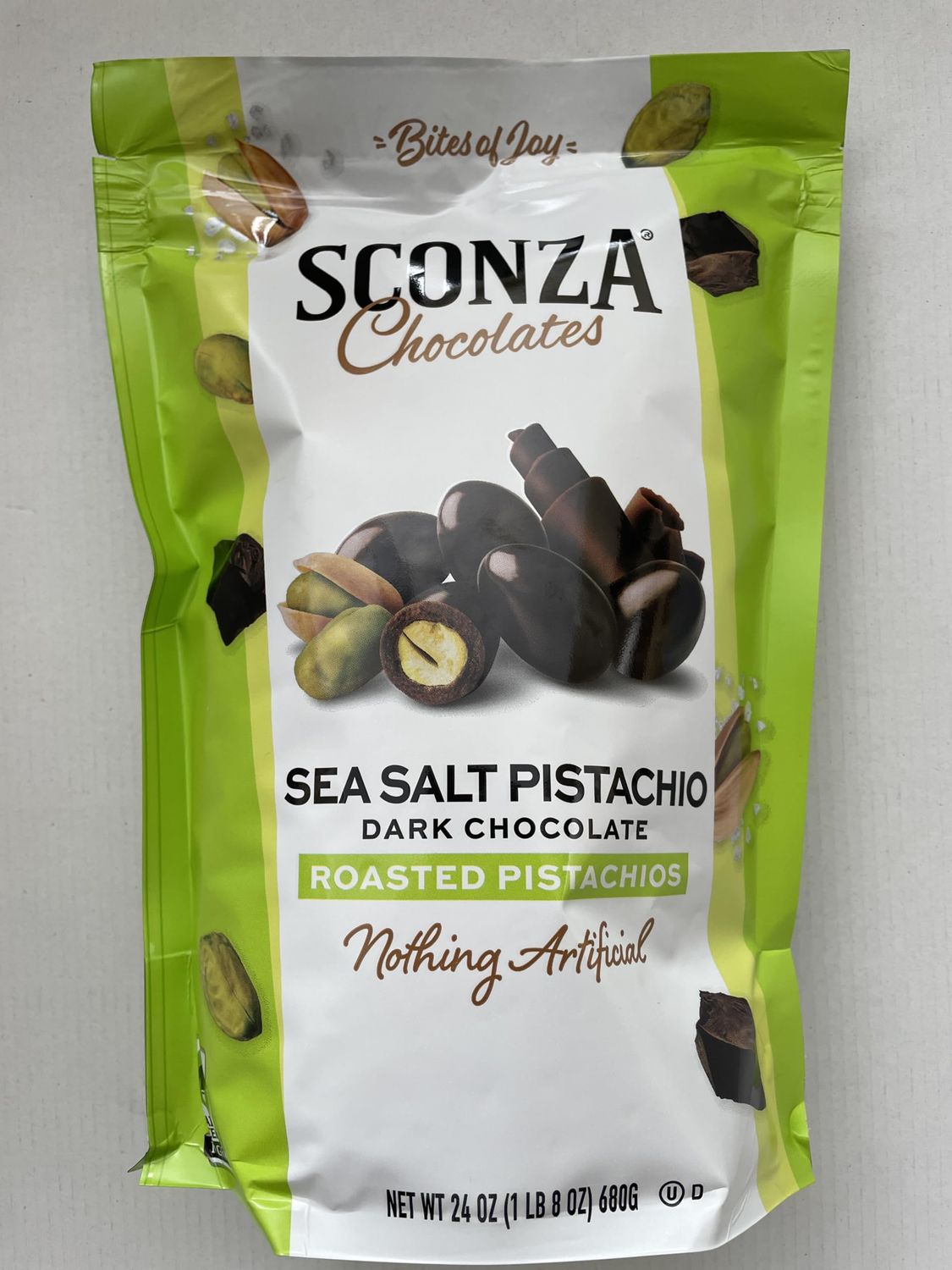 Sconza Chocolates, Sea Salt Pistachio Dark Chocolate Bites of Joy, 24 oz