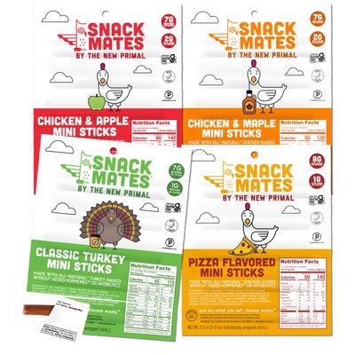 Snack Mates by The New Primal Sampler Four Flavor Pack, High Protein and Low Sugar Kids Snack, Certified Gluten Free, Soy Free, Certified Paleo, Lunchbox Friendly, 5 (0.5oz) 4-pack - 20 Sticks