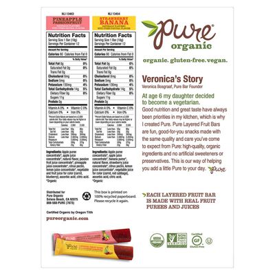 Pure Organic Layered Fruit bar Variety Package, 12 - Pineapple Passionfruit &amp; 12 - Strawberry Banana 0.63 oz (Pack of 24)
