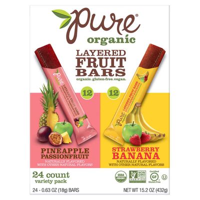 Pure Organic Layered Fruit bar Variety Package, 12 - Pineapple Passionfruit &amp; 12 - Strawberry Banana 0.63 oz (Pack of 24)