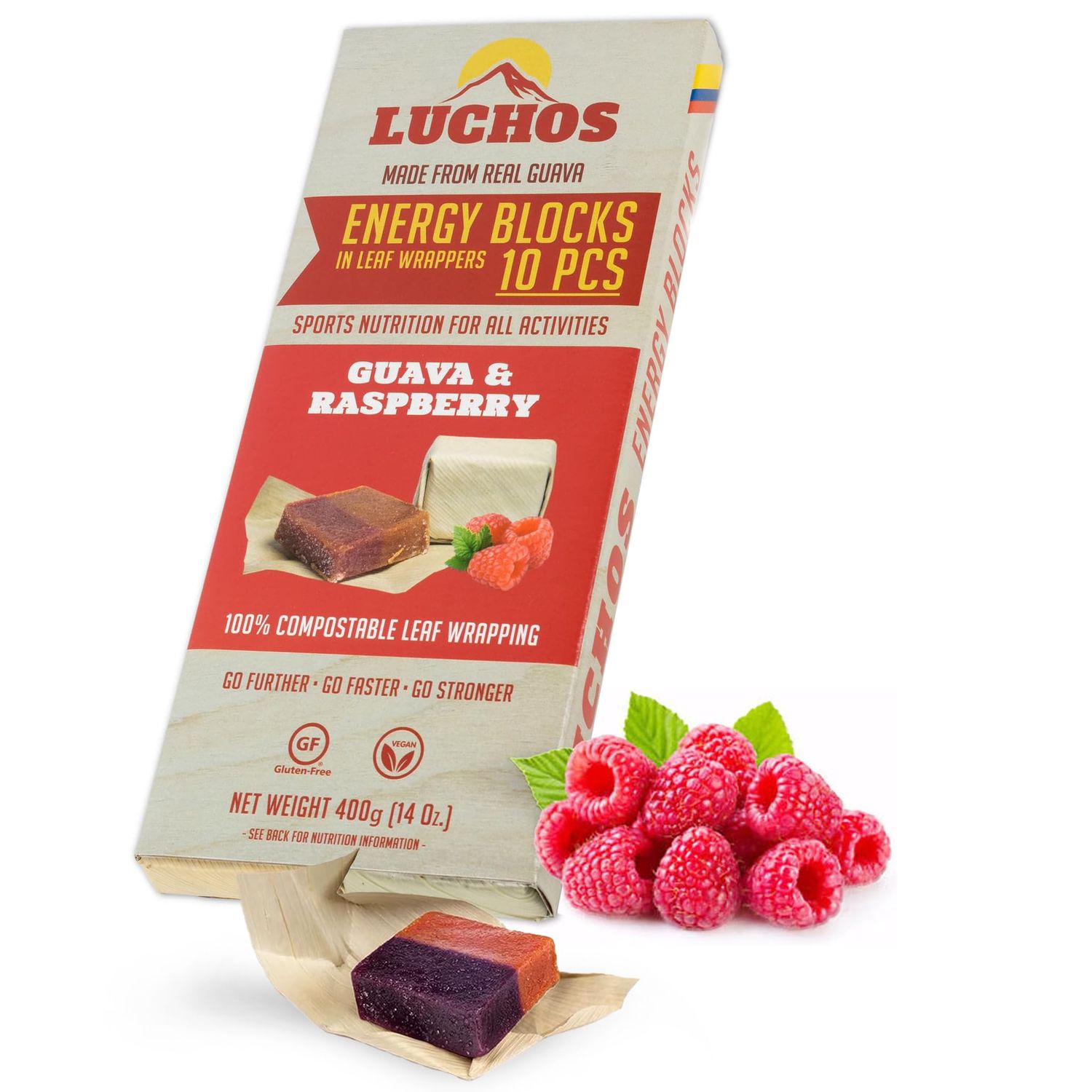 LUCHOS Natural High Energy Bars, Raspberry 10 Packs - High Carb Bars for Sports Endurance, Cycling &amp; Workouts - Vegan &amp; Gluten Free - Running Healthy Snack Bar, Nutrition Bars with Compostable Wrapper